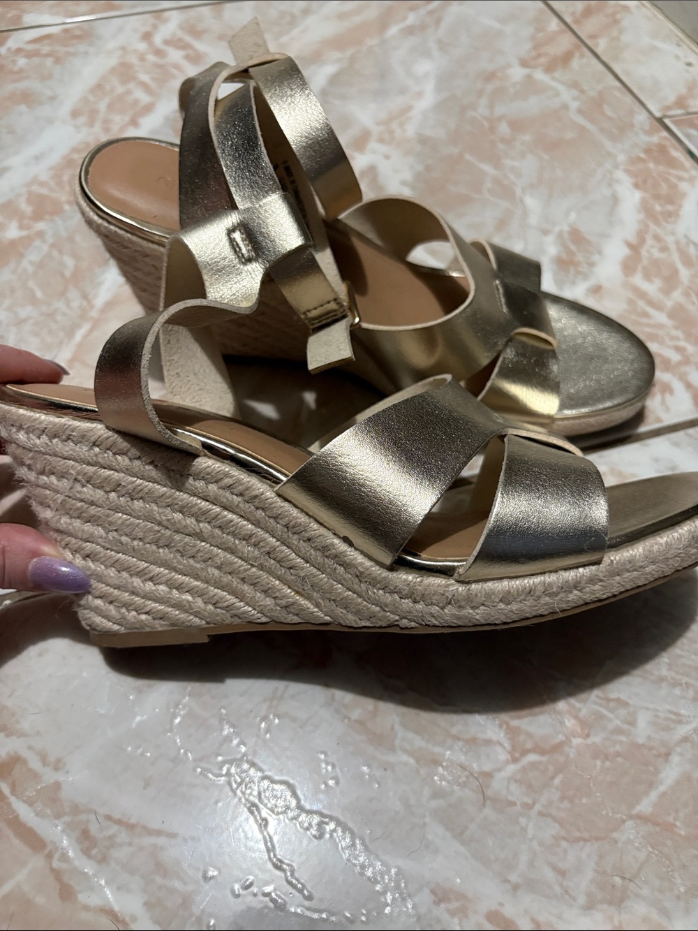 Old Navy Metallic Gold Strappy Wedge Sandals View 3